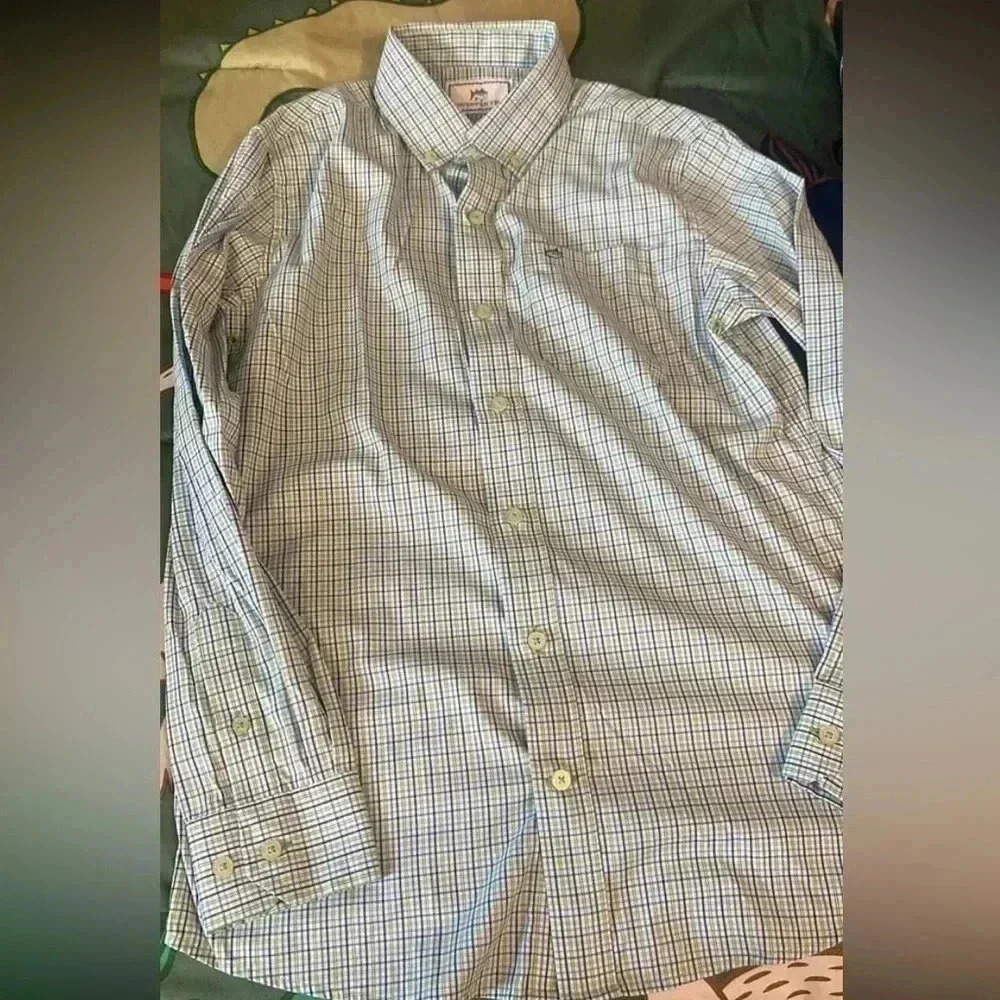 Southern tide green and navy button up boys size large 12/14